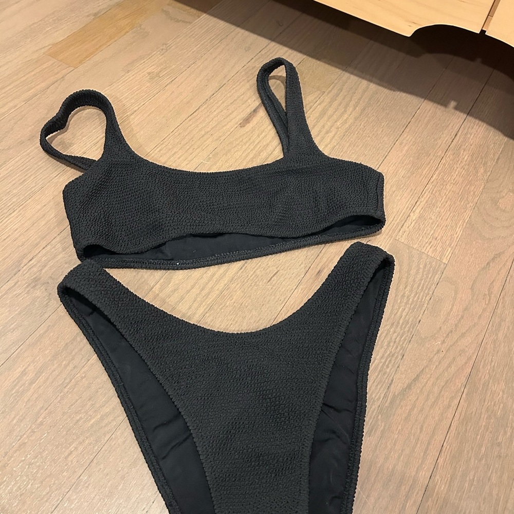Black Textured Bikini Set